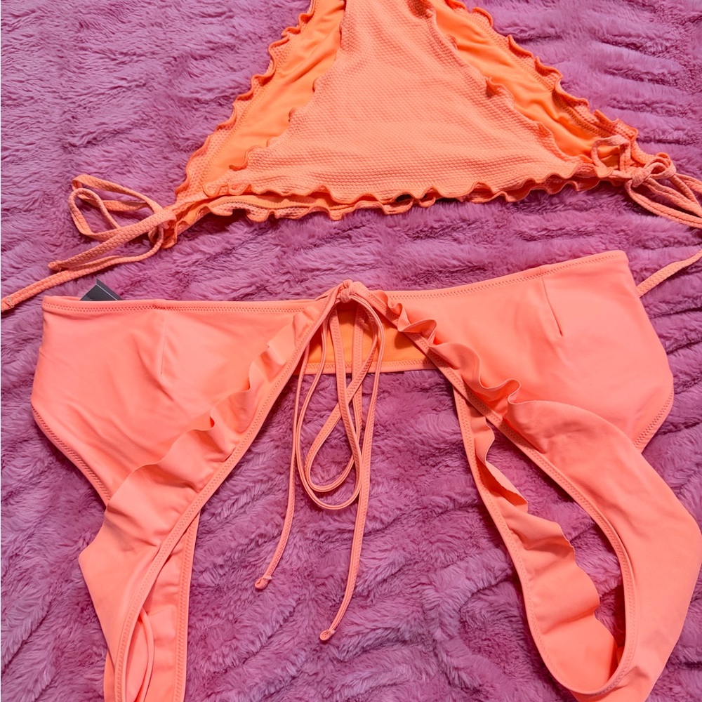 Aerie Coral Ruffle Bikini Set